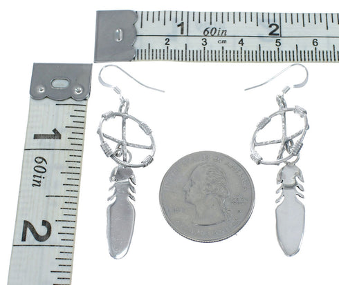 Navajo Sterling Silver Turquoise Medicine Wheel Feather Post Dangle Earrings NN20309